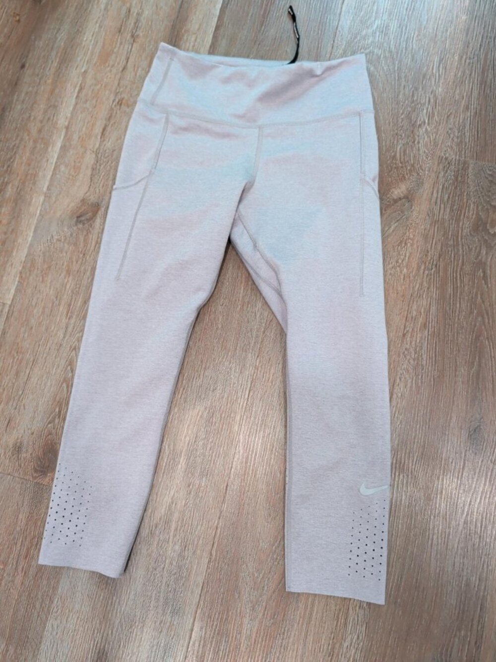 Nike Dri-FIT Light Heather Gray Cropped Running Leggings Side Pockets Women M